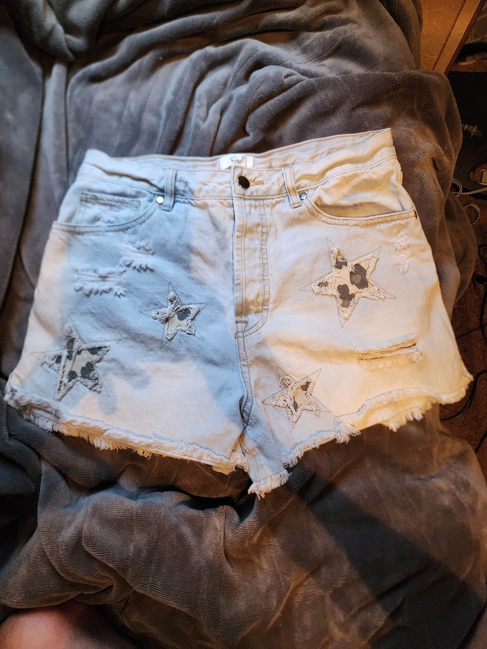 easel Light Blue Distressed Denim Shorts with Star Patches